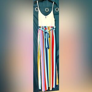 Spaghetti Strap Maxi Dress by Main Strip, with striped bottom. Size large